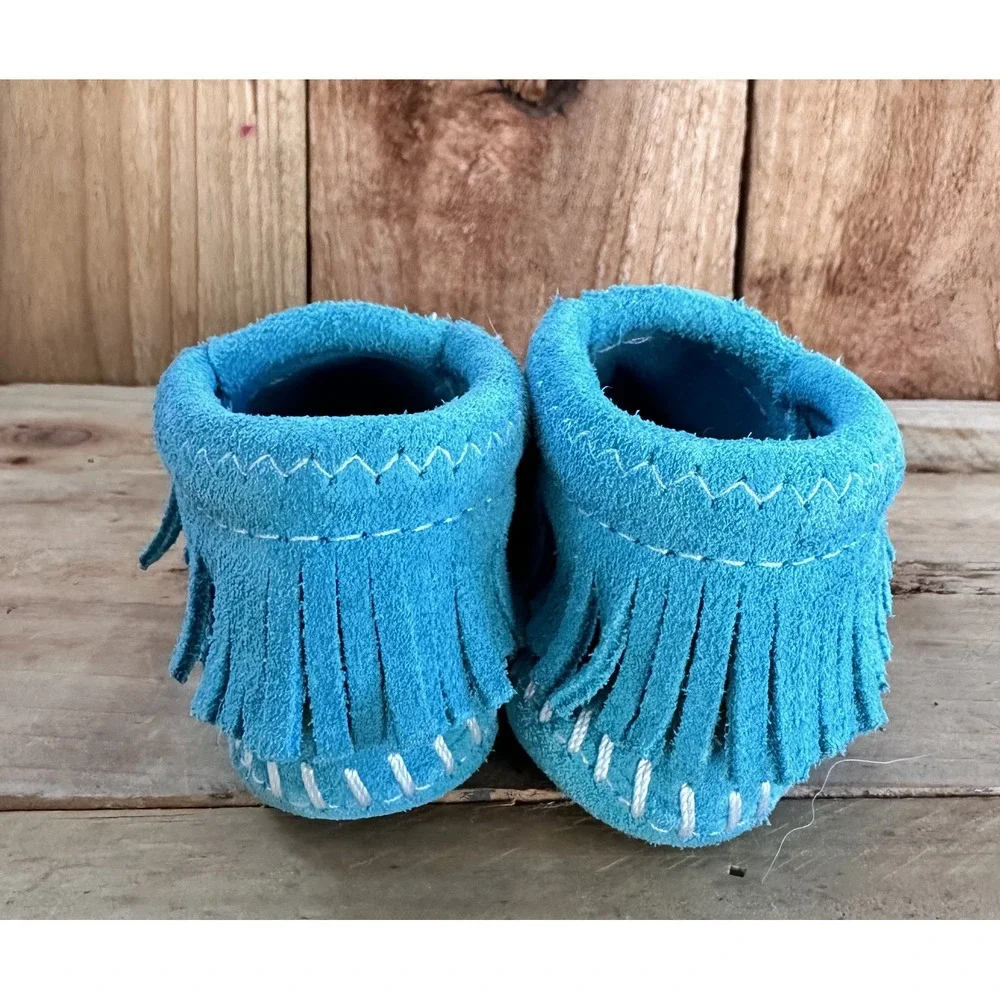 Minnetonka Moccasins Shoes Suede Turquoise Fringe Booties Size 2 Toddler